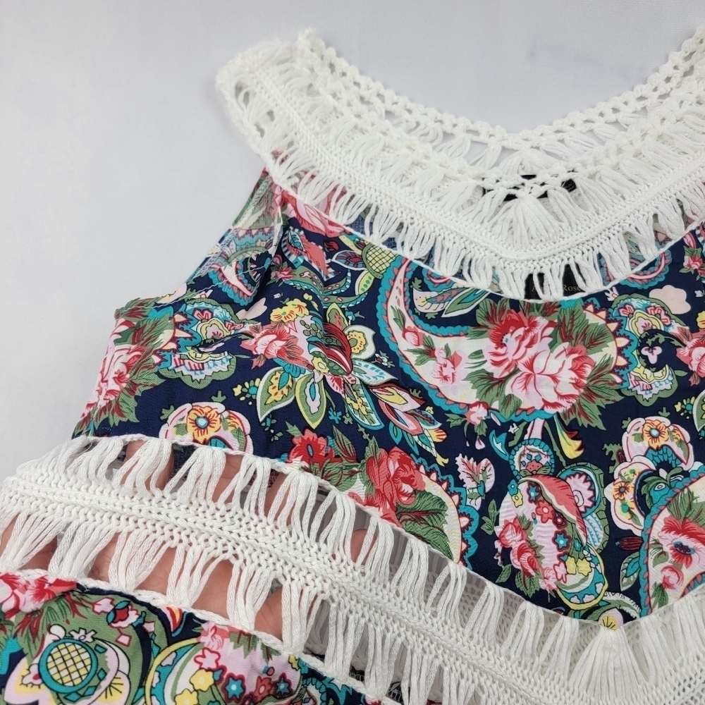 NWT Ana & Rose oversized sheer crochet embroidery printed flowy sleeveless top - Picture 3 of 5